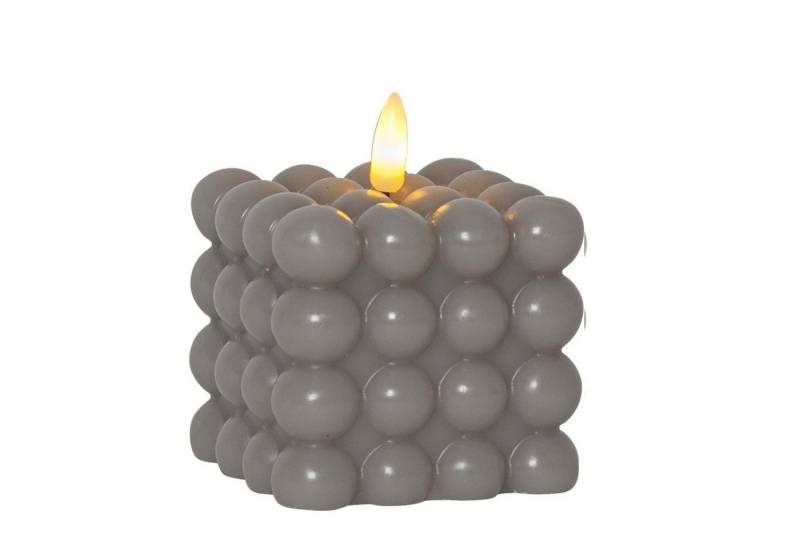 MARELIDA LED-Kerze LED Kerze Bubble Würfel Cube Kerze Echtwachs H: 9,5cm Timer grau von MARELIDA