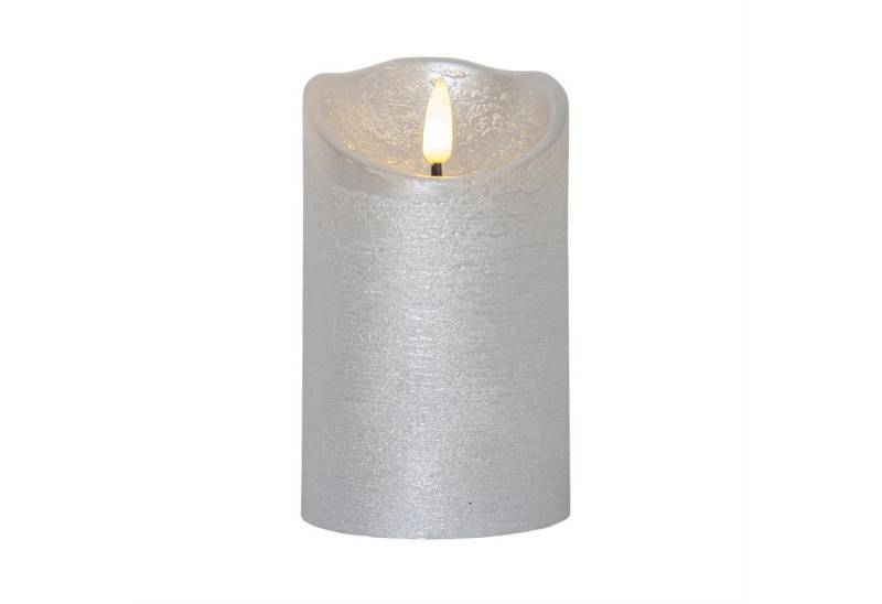 STAR TRADING LED-Kerze Rustik Optik Echtwachs flackernd 12,5cm Timer Batterie silber von STAR TRADING