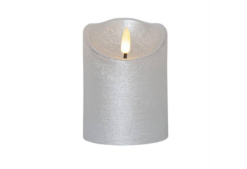 STAR TRADING LED-Kerze Rustik Optik Echtwachs flackernde Flamme H: 10cm Timer Batterie silber von STAR TRADING