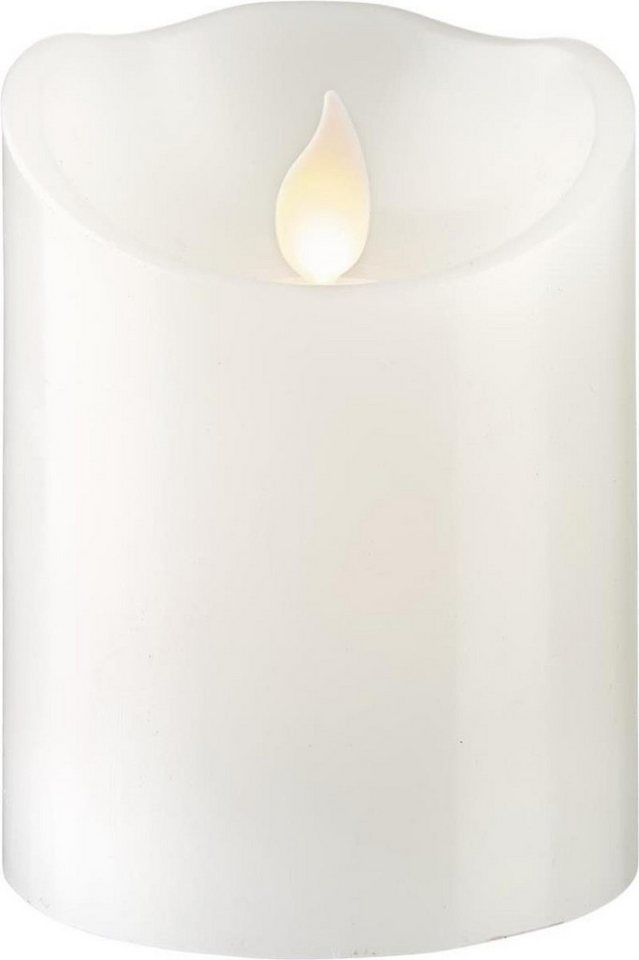 STAR TRADING LED-Kerze Stumpenkerze Echtwachs mechanisch bewegte Flamme Timer H: 10cm weiß (1-tlg) von STAR TRADING
