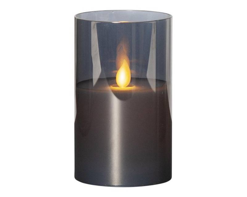 STAR TRADING LED-Kerze Windlicht im Glas Echtwachs flackernde Flamme Timer H: 12,5cm grau von STAR TRADING