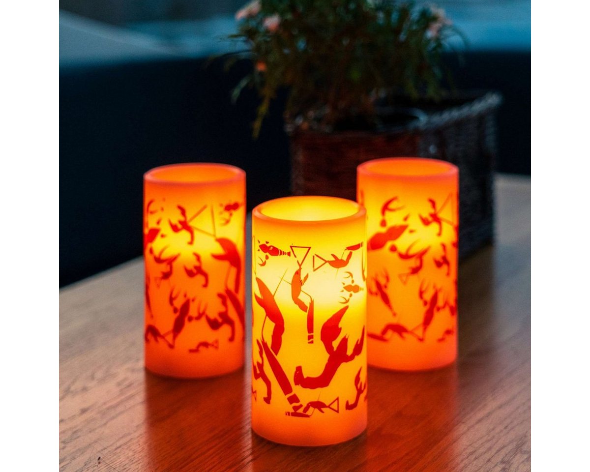 STAR TRADING LED-Kerze LED Kerze mit Krebsmuster Echtwachs H:12,5cm D:7,5cm indoor Timer von STAR TRADING