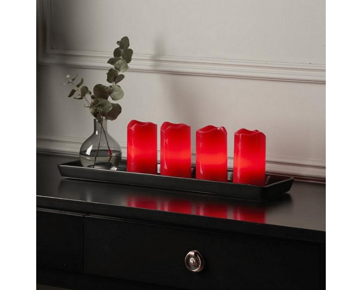 MARELIDA LED-Kerze LED Kerzenset Adventskerzen Echtwachs flackernd Timer Fernb. 4St rot (4-tlg) von MARELIDA
