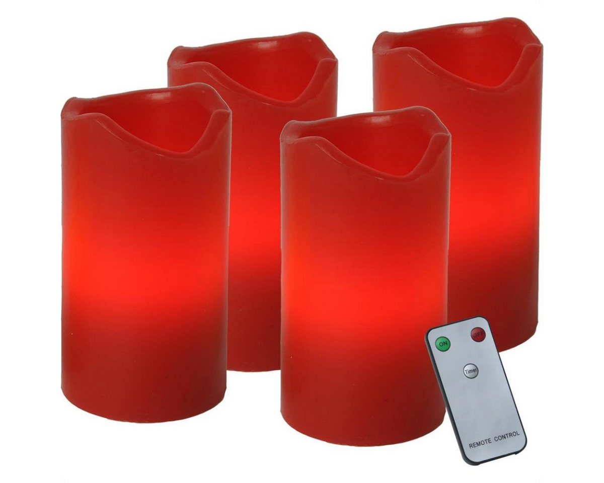 MARELIDA LED-Kerze LED Kerzenset Adventskerzen Echtwachs flackernd Timer Fernb. 4St rot (4-tlg) von MARELIDA