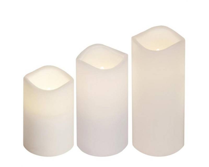 MARELIDA LED-Kerze LED Kerzenset Paul flackernd Batterie Timer Fernbe. Außen weiß 3er Set (3-tlg) von MARELIDA