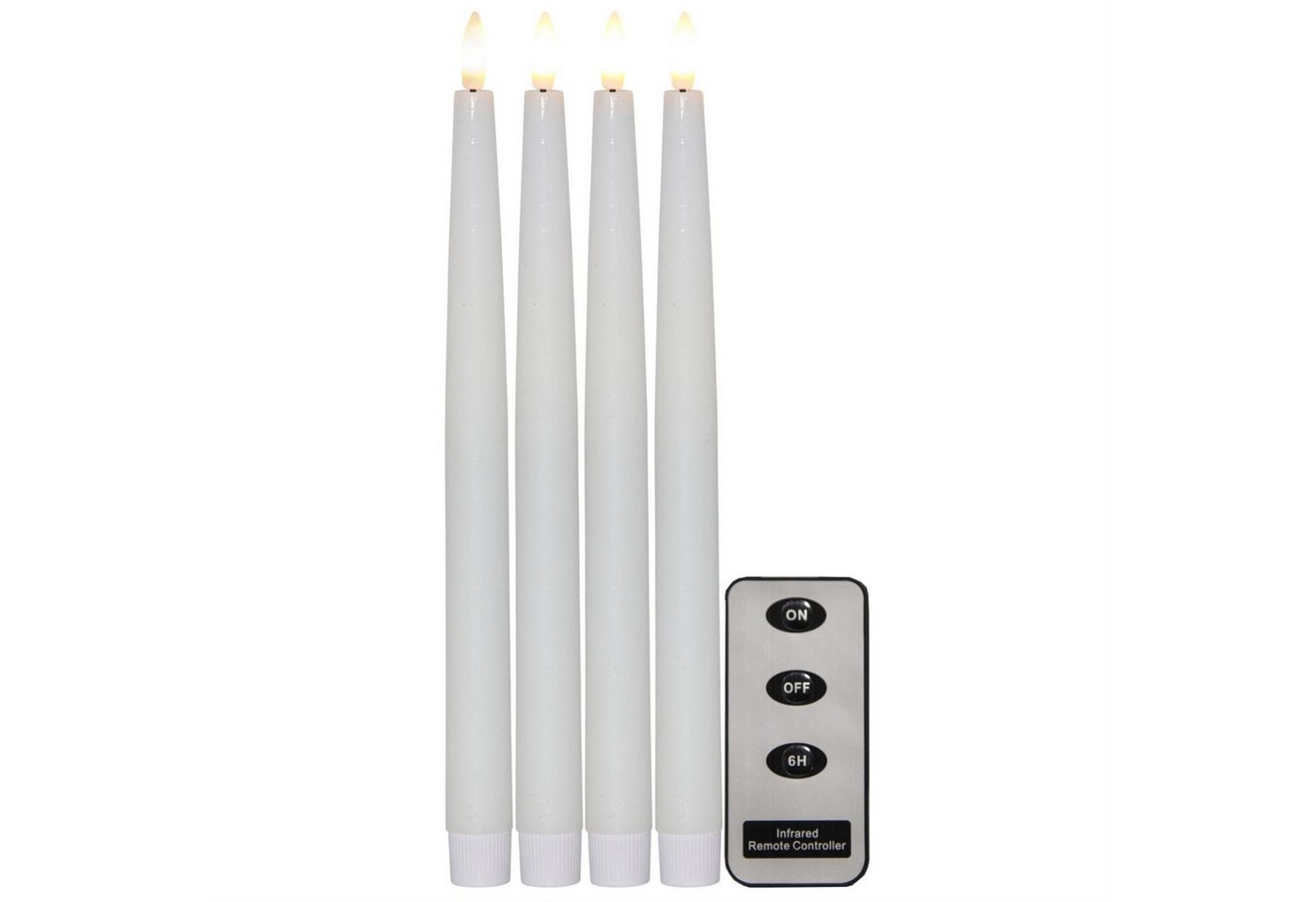 STAR TRADING LED-Kerze LED Stabkerzen Flamme Echtwachs flackernd H: 28,5cm Timer weiß 4er Set (4-tlg) von STAR TRADING