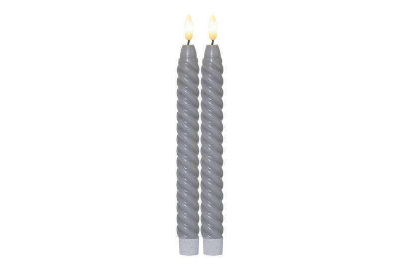 STAR TRADING LED-Kerze LED Stabkerzen Tafelkerzen Echtwachs flackernd H: 25cm Timer grau 2St (2-tlg) von STAR TRADING