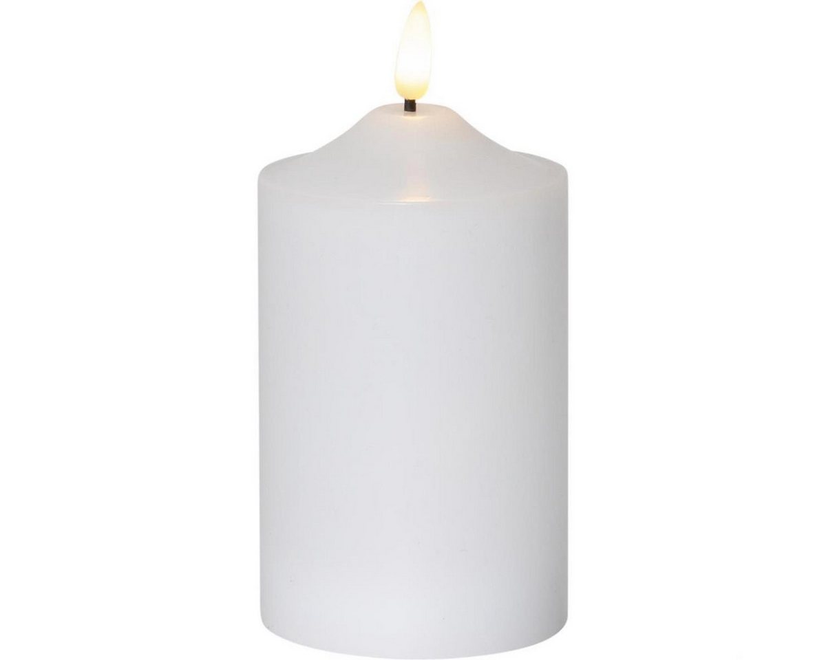 STAR TRADING LED-Kerze Stumpenkerze Echtwachs warmweiße 3D Flamme H:15cm Batterie Timer weiß (1-tlg) von STAR TRADING
