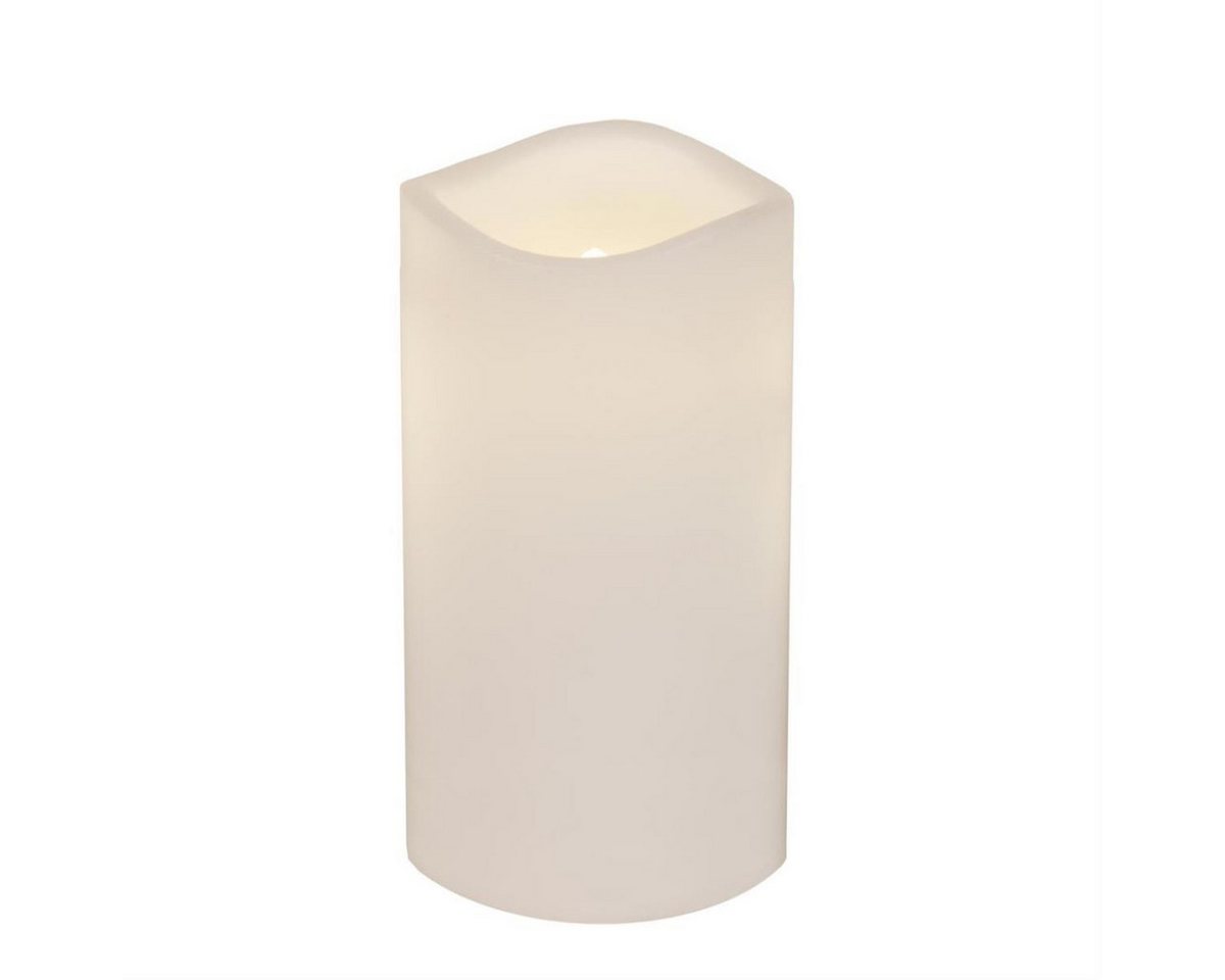 STAR TRADING LED-Kerze LED Stumpenkerze flackernd H: 15cm Batteriebetrieb Timer f. Außen weiß von STAR TRADING