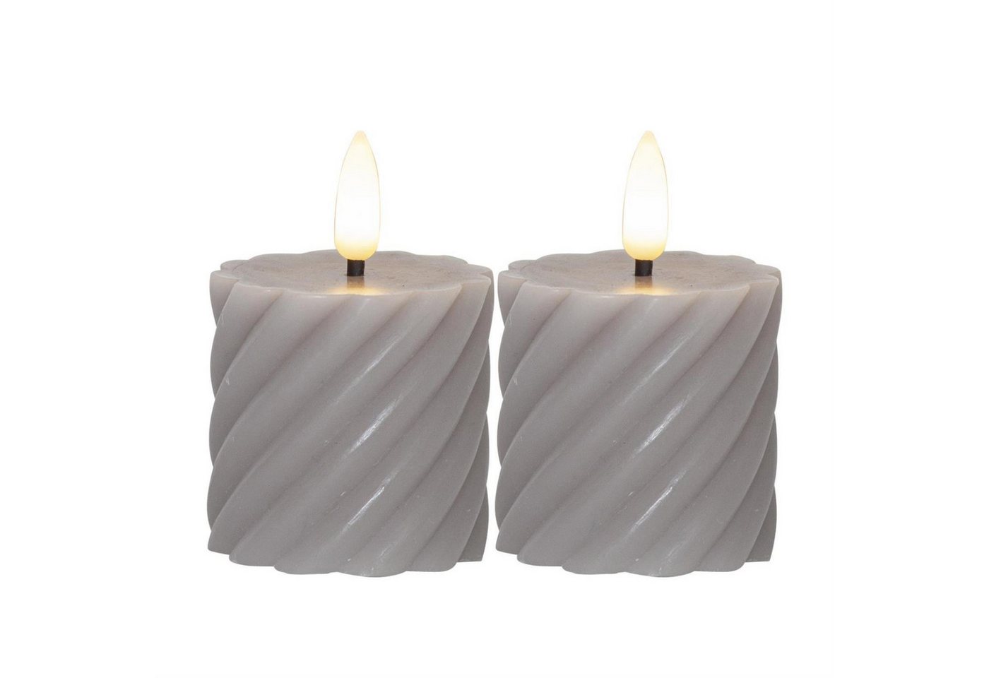 STAR TRADING LED-Kerze LED Stumpenkerze Swirl Echtwachs gedreht H: 7,5cm Timer grau 2er Set (2-tlg) von STAR TRADING