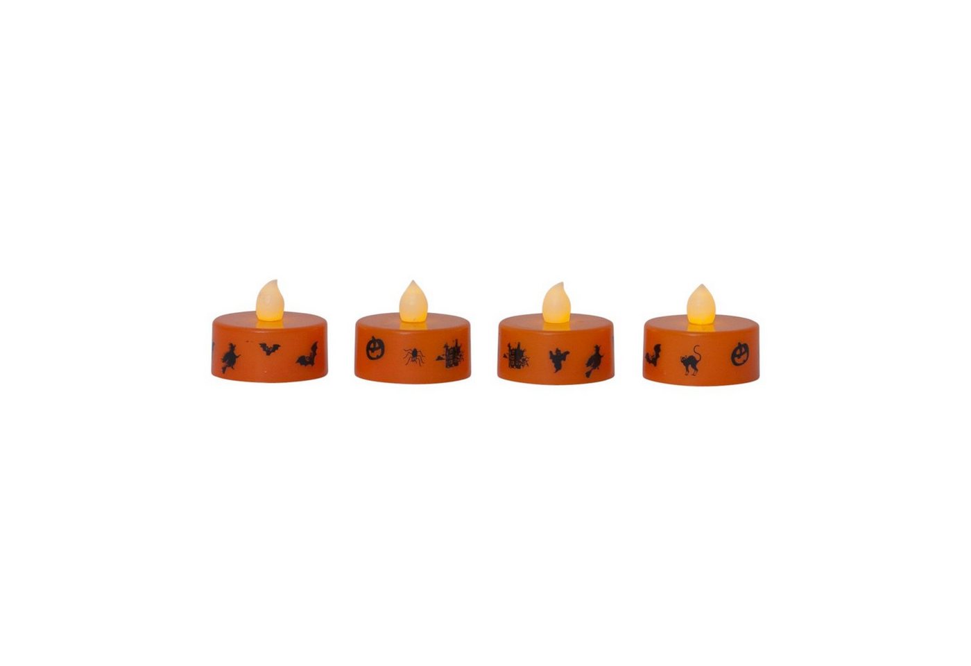 STAR TRADING LED-Kerze LED Teelichter Halloween D:4cm mit Batterien orange 4er Set (4-tlg) von STAR TRADING