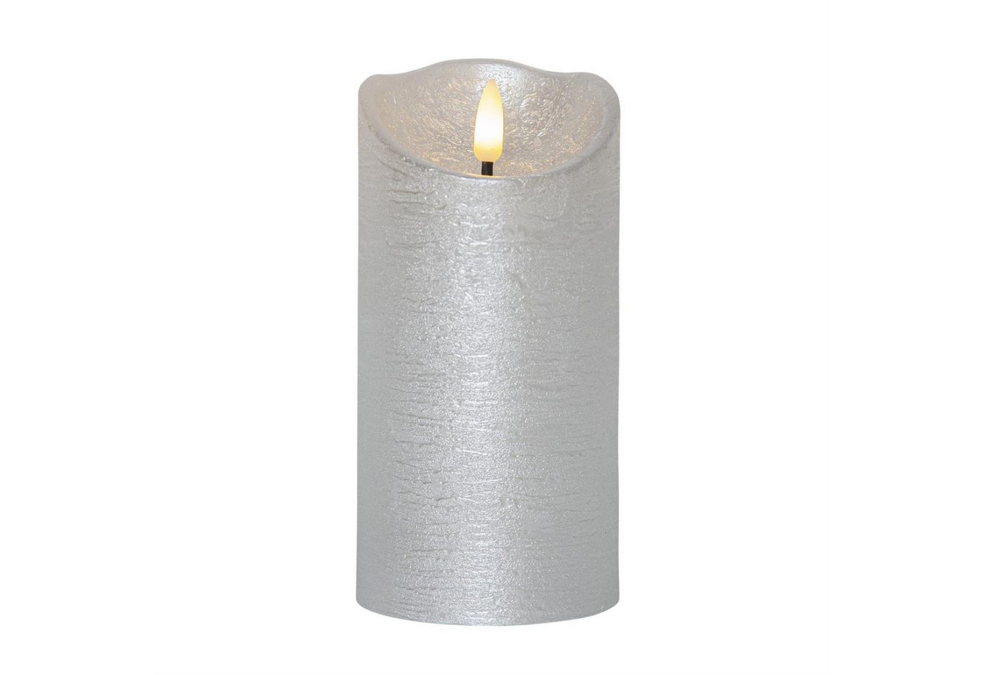 STAR TRADING LED-Kerze Rustik Optik Echtwachs flackernde Flamme H: 15cm Timer Batterie silber von STAR TRADING