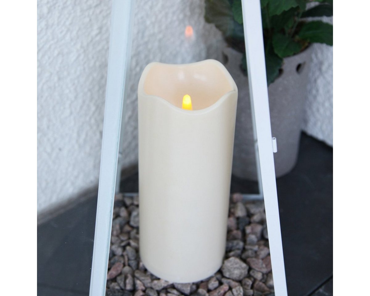 STAR TRADING LED-Kerze Stumpenkerze flackernd H: 18cm Dämmerungssensor Timer f. Außen creme von STAR TRADING