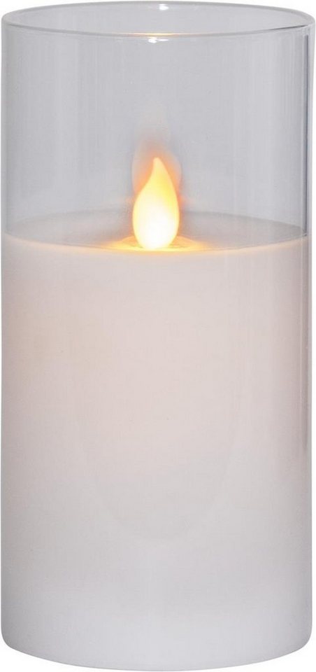 STAR TRADING LED-Kerze Windlicht im Glas Echtwachs flackernde Flamme Timer H: 15cm weiß von STAR TRADING