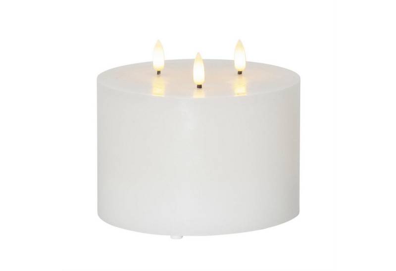 MARELIDA LED-Kerze XXL Kerze Echtwachs 3 Docht H: 13cm D: 15cm Batterie Timer weiß von MARELIDA