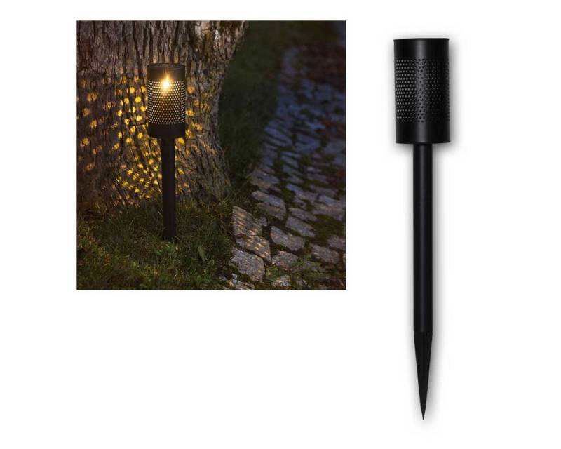STAR TRADING LED-Leuchtmittel Solar Spieß-Leuchte BLACE, Edelstahl schwarz, ww, warmweiß von STAR TRADING