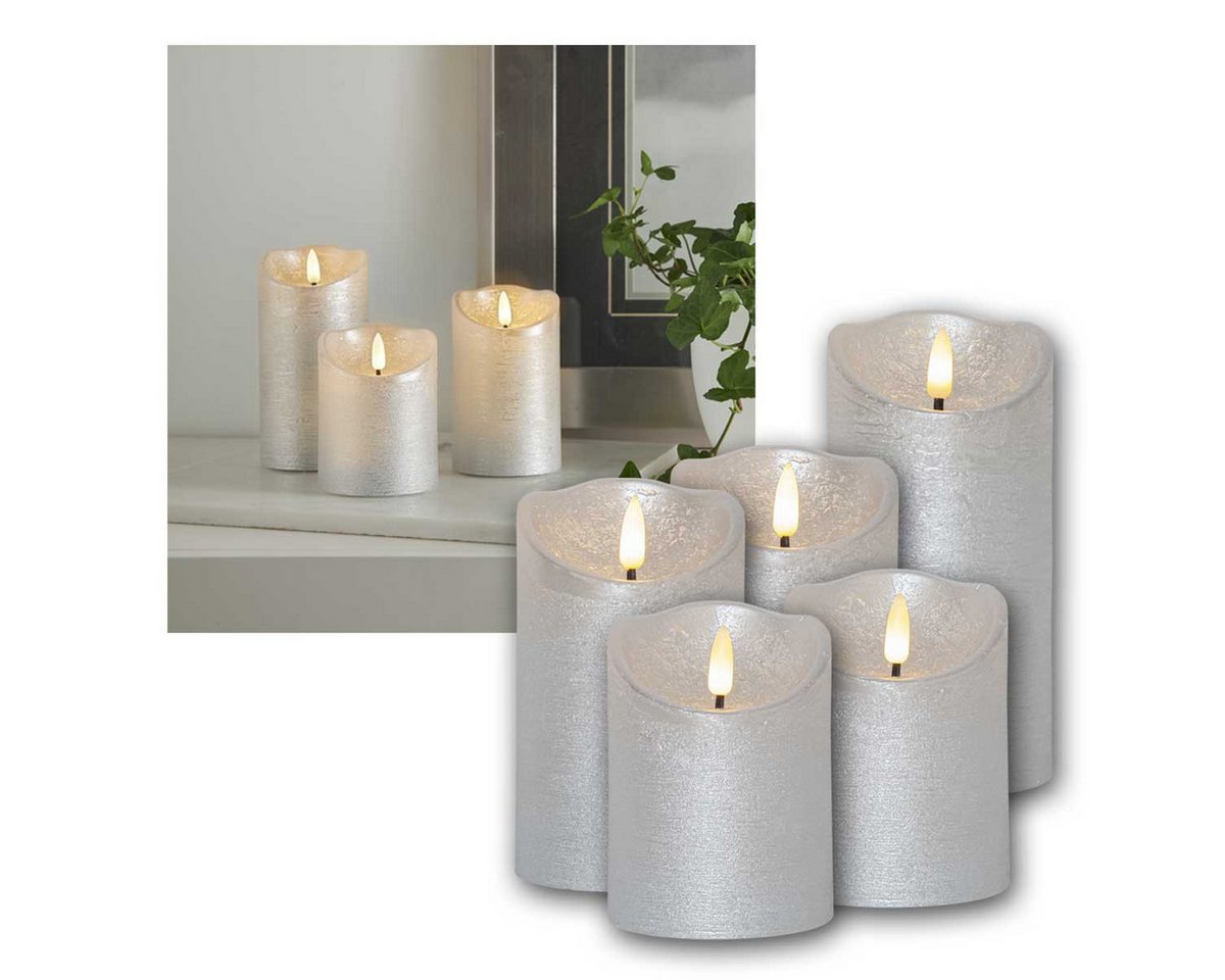 STAR TRADING LED-Leuchtmittel LED Echtwachs-Kerze 3D FLAMME RUSTIC 5er Set silbe, warmweiß STAR TRADING LED-Leuchtmittel LED Echtwachs-Kerze 3D FLAMME RUSTIC 5er Set silbe, warmweiß von STAR TRADING