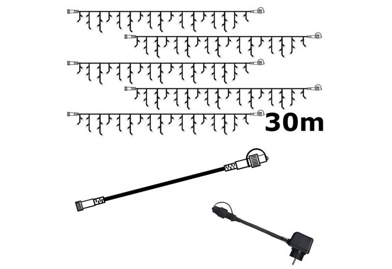 STAR TRADING LED-Lichtervorhang SYSTEM 24 KOMPLETT SET 30m Lichtervorhang Eisregen Icicle f. Dachrinne, 490-flammig von STAR TRADING