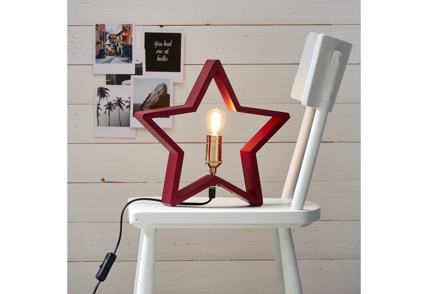 STAR TRADING LED Stern Holzstern Adventsstern Weihnachtsstern Tischlampe stehend 30cm E14 von STAR TRADING