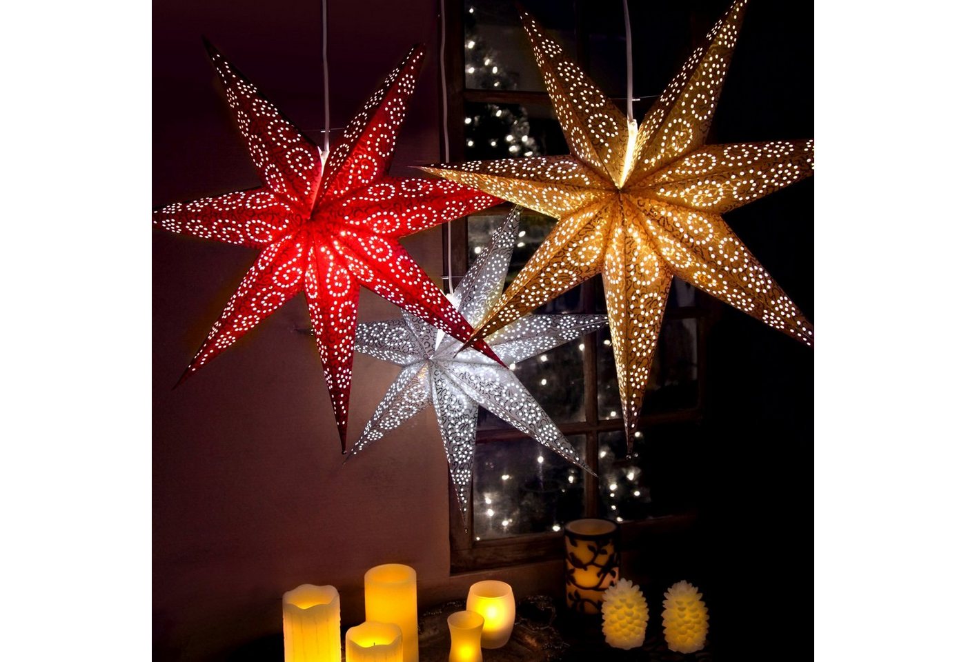 STAR TRADING LED Stern Papierstern Leuchtstern Faltstern 7-zackig hängend 60cm mit Kabel rot von STAR TRADING