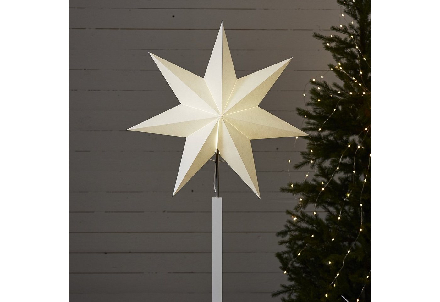 STAR TRADING LED Stern Papierstern Weihnachtsstern stehend 7-zackig 60cm E14 inkl. Kabel weiß von STAR TRADING