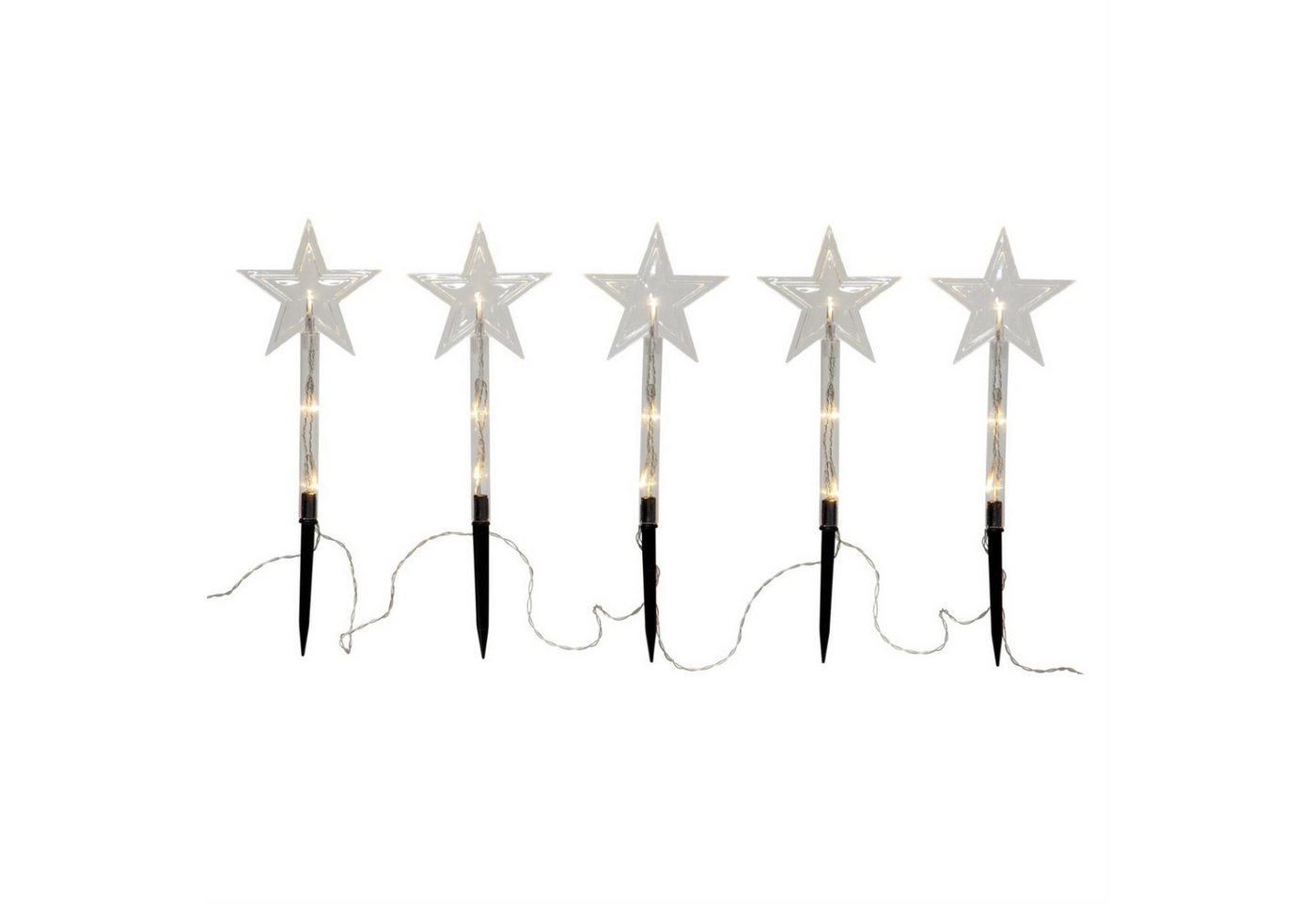 STAR TRADING LED-Stern für außen LED Dekostab 5 Sterne Außen Balkon Weihnachtsdeko Batterie Timer, LED Classic, warmweiß (2100K bis 3000K) von STAR TRADING