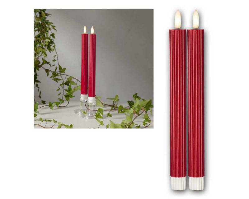 STAR TRADING Adventskerze LED Stabkerzen STRIPE 2er Set rt 3D Flamme & Timer von STAR TRADING