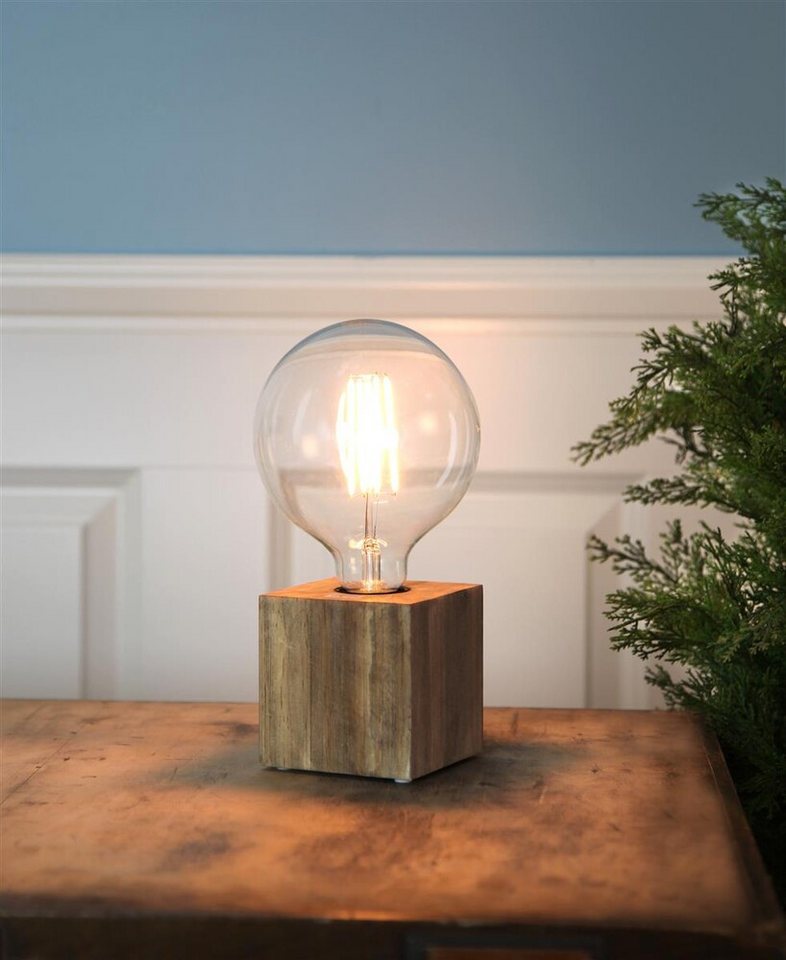 STAR TRADING Tischleuchte "Kub" Holz, E27, IP20, 90x90mm von STAR TRADING