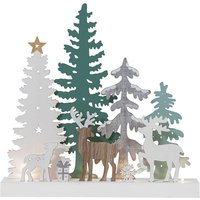 Star Trading - Batteriebetriebene Weihnachtsleuchte ,Reinbek' aus Holz, Timer, Tannen und Rentiere, warmweiß, h 30cm von STAR TRADING