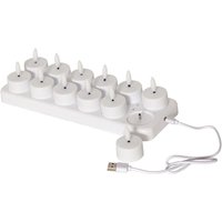 Star Trading - Teelicht Set Flamme Charge, 12 Teelichter, weiß, usb Kabel, Ladeplatte, Warmweiß von STAR TRADING