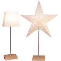 Star Trading - Tischlampe mit Wechselschirm Leo von 3D Papierstern Weihnachten oder eckiger Lampenschirm in Weiß mit Fuß aus Holz und Metall, von STAR TRADING