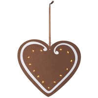 Star Trading - Weihnachtsbeleuchtung ,Merry' aus Filz, Lebkuchenherz mit 14 LEDs, Batterien + Timer, braun, b 27cm von STAR TRADING