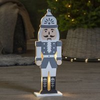 Star Trading - led Weihnachtsleuchte ,Nutcracker', leuchtender Nussknacker aus Holz, 10 LEDs, Batterie + Timer, Grautöne, h 52cm von STAR TRADING