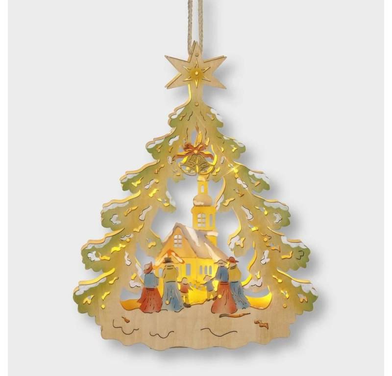 STAR LED Fensterbild 004-43 LED Holzhänger Weihnachtsbaum mit Kirche Batteriebetrieb 35x27 von STAR