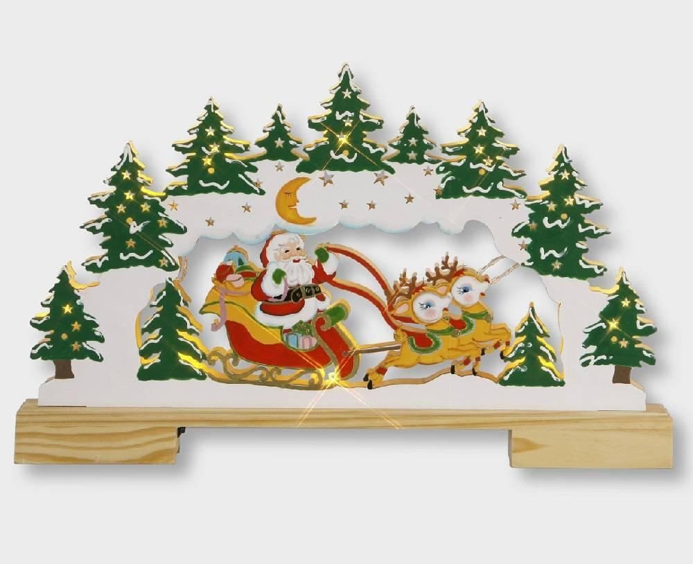 STAR LED Fensterleuchter 004-44 LED Holzleuchter Weihnachtsmann im Schlitten Batterie 28x45cm von STAR