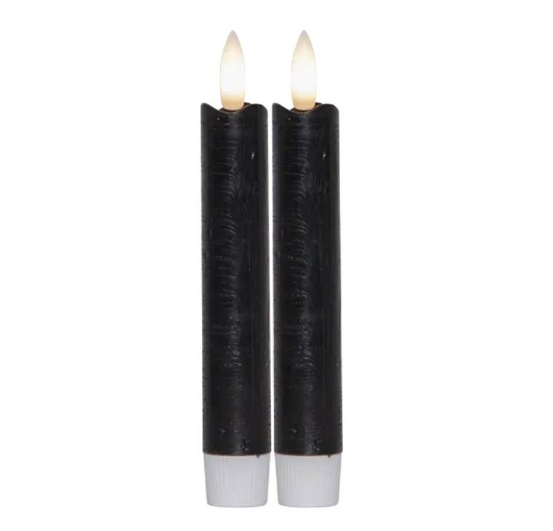 STAR LED-Kerze 062-96 LED Stabkerze schwarz kurz 2er flackernd 15x2,1cm Timer Batt. von STAR