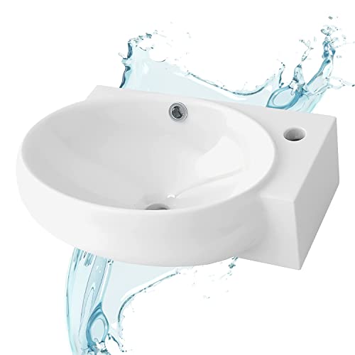 STARBATH PLUS Keramik Handwaschbecken Oval Mit Hahnloch Waschschale Wandmontage 43 x 28 x 12 cm von STARBATH PLUS