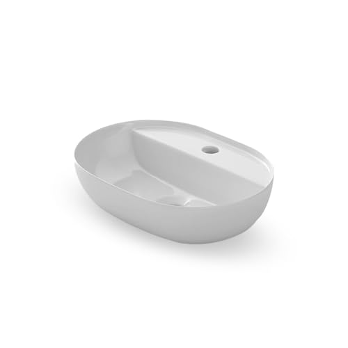 Starbath Plus - Waschbecken aus Keramik - ovale Form - Weiß - mit Loch für Wasserhahn - Maße 42 x 30 x 12 cm - Ideal für die Aufstellung auf der Arbeitsplatte von Badmöbeln und Toiletten von STARBATH PLUS