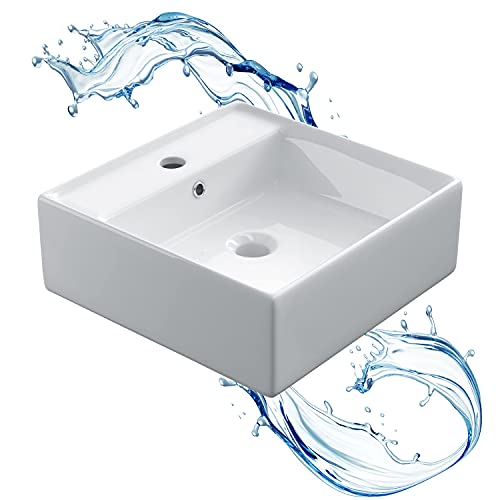 Starbath Plus - Weißer Keramik-Waschtisch - Rechteckige Form - Mit Hahnloch - Maße 40 x 40 x 15 cm - ideal für die Aufstellung auf der Waschtischplatte von Bädern und Toiletten von STARBATH PLUS