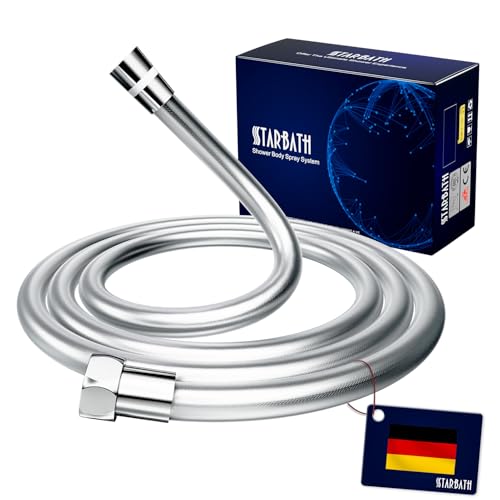 STARBATH Duschschlauch 2m Anti-Knick PVC flexibler glatter Brauseschlauch 2m mit Verdrehschutz,Anti-Explosion,Standard 1/2" Anschluss,Chrom von STARBATH