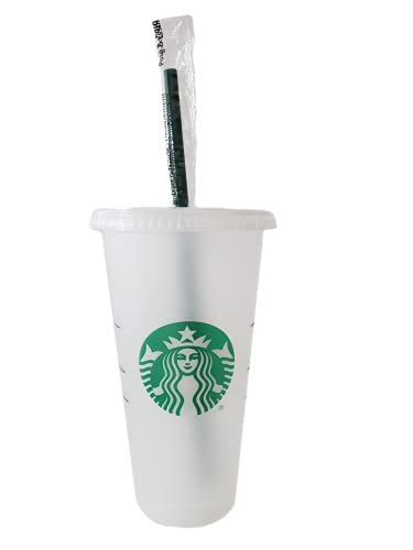 STARBUCKS 1 Packung – wiederverwendbare, gefrostete Tasse mit Deckel und grünem Strohhalm mit Deckel, 680 ml, Mattweiß, Kunststoff von STARBUCKS