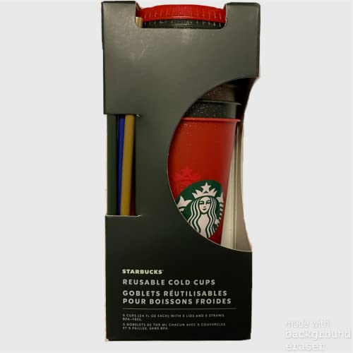 STARBUCKS 5 x 709 ml Partybecher mit Deckel und Strohhalm, Partybecher mit Deckel und Strohhalm, Partybecher für Abschlussfeier, Mehrweg-Partybecher von STARBUCKS