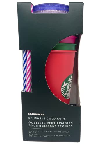 STARBUCKS Wiederverwendbare Weihnachtsferien Kaltbecher 2022, Set mit 5 festlichen Becher mit Deckel und Strohhalm, Venti, 24 oz, 709 ml von STARBUCKS