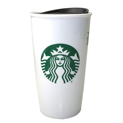 Starbucks Klassischer, weißer und grüner Kaffee-Reisebecher, doppelwandig, Keramik, 340 ml von STARBUCKS