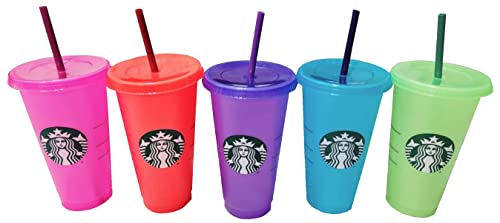 Starbucks Sommer 2022 Farbwechsel Venti Kaltbecher mit Strohhalmen (680 ml, 5 Stück) von STARBUCKS