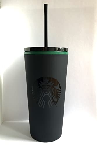 STARBUCKS Becher mit Strohhalm, 12 ounces , mattschwarz mit grünem Rand, 355 ml von STARBUCKS