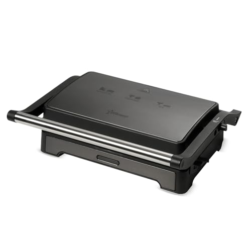 STARCREST Sandwich-Maker 180° Öffnung im Kontaktgrill bzw. Panini Grill Format, 23x15cm Antihaft Sandwichtoaster mit Keramik-Platten für Sandwiches, Fleisch und Gemüse, 1000W, LED-Licht, rutschfest von STARCREST