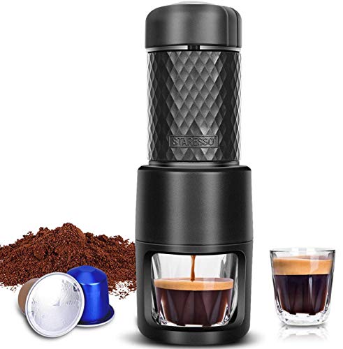 STARESSO CLASSIC Tragbare Espressomaschine, 2-in-1 Reise-Kaffeemaschine, Kompatibel mit Kapseln und Gemahlenem Kaffee, Manuelle Espressomaschine, Handpresse-Kaffeemaschine für, Reisen, Küche, Camping von STARESSO