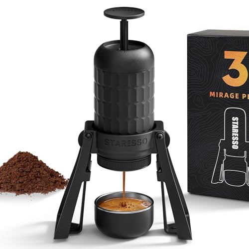 STARESSO PLUS Tragbare Kaffeemaschine, Professionelle Reise-Kaffeemaschine, 20 Bar Druck, 180ml Wassertank, Manuelle Tragbare Espressomaschine für Reisen, Camping, Büro, Zuhause von STARESSO