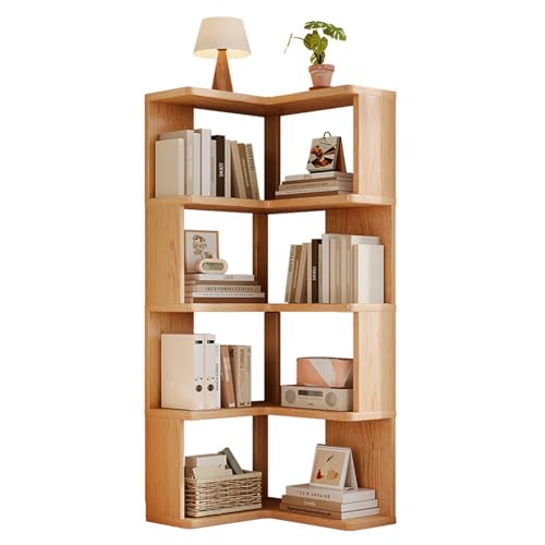 Eckregal Stehend aus Massivholz | Bücherregal Holz| Bücherregal Eckschrank mit Brettern | Platzsparendes Eckregal Wohnzimmer & Schlafzimmer original Wood Color 15.7 * 15.7 * 51.2in von STARHMLUX